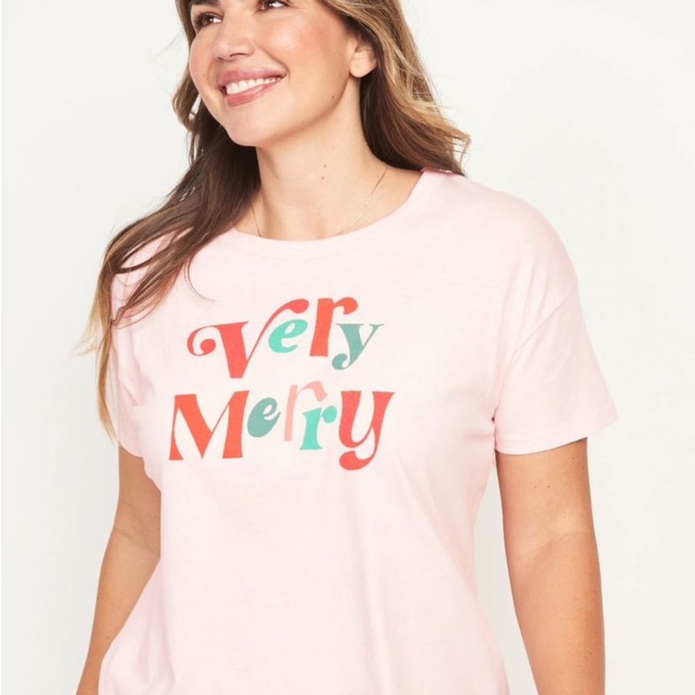 Old Navy Light Pink 'Very Merry' Graphic Tee